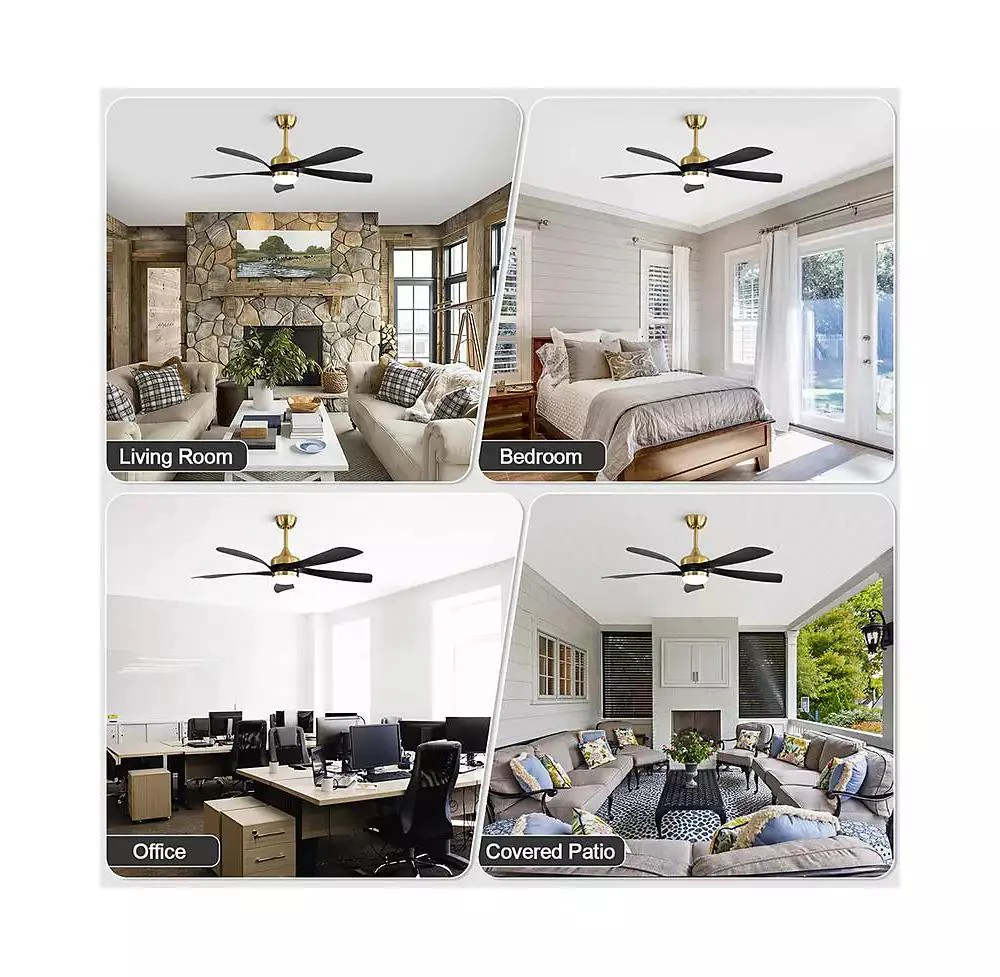 Sofucor 52-inch Modern Gold 5-Blade Ceiling Fan with LED Light and Remote Control 3