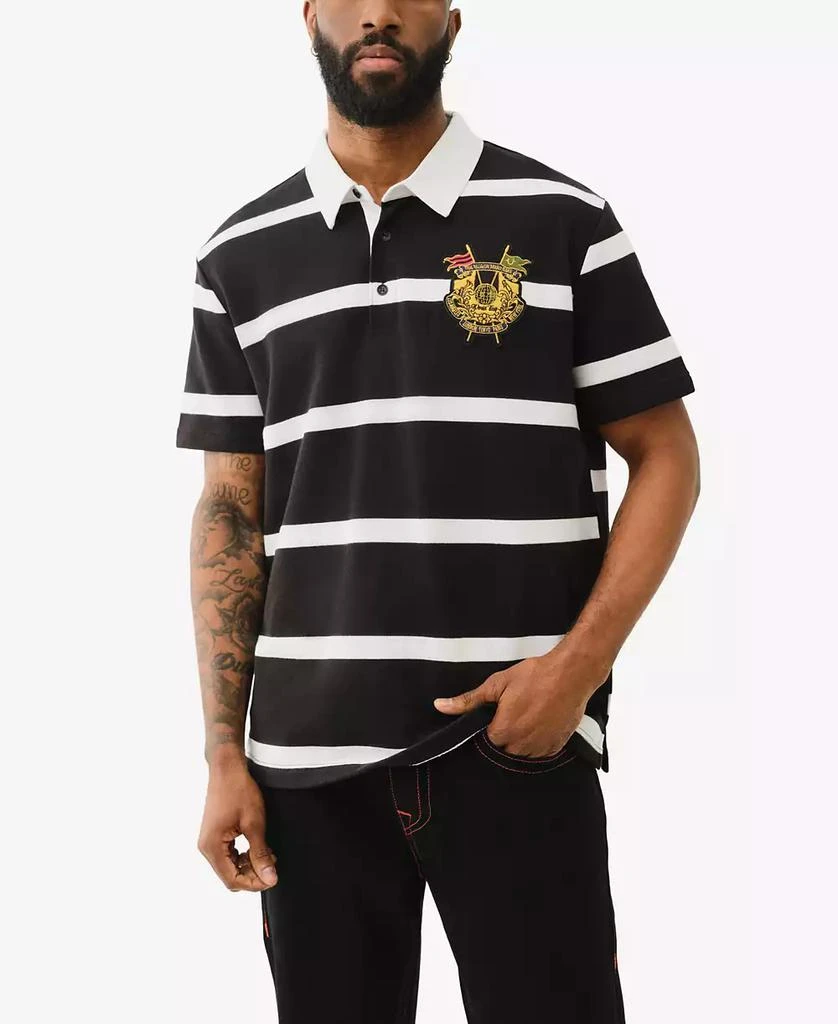 True Religion Men's Short Sleeve Striped Crest Polo Shirt 1
