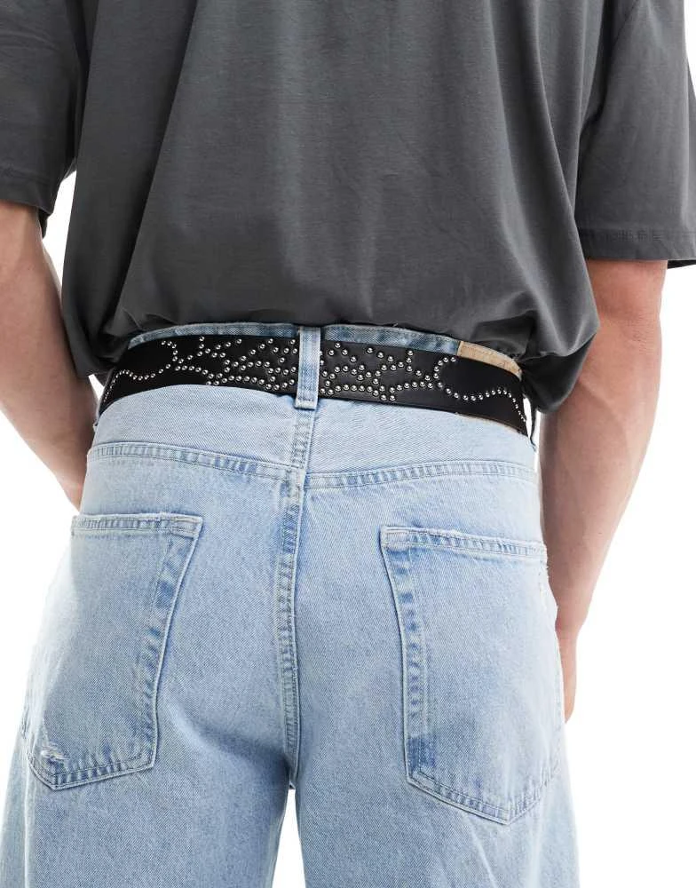 ASOS ASOS DESIGN faux leather belt with studded spiders web in black 2