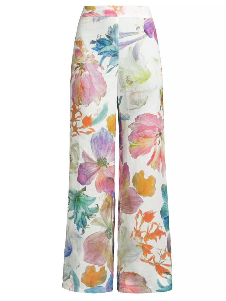 120% Lino ​Linen Floral Wide-Leg Pants