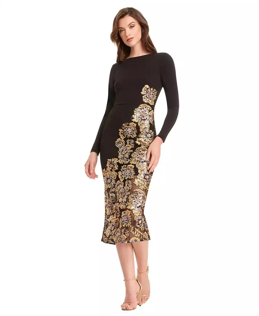 Dress the Population Women's Mara Bodycon Long Sleeve Dress - Gold Multi