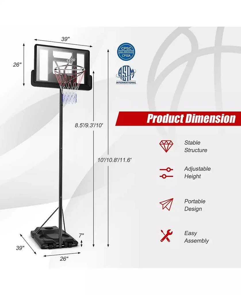 GOUUN Height Adjustable Portable Shatterproof Backboard Basketball Hoop with 2 Nets 2