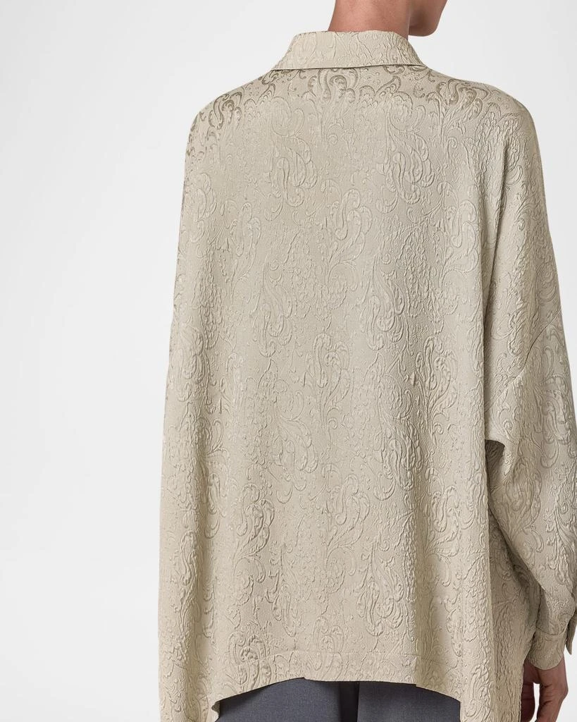 Eskandar Damask Cloque Wide Longer-Back Shirt With Collar (Mid Plus Length) 6