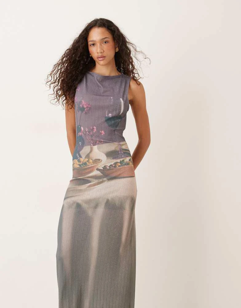 ASOS ASOS DESIGN sheer rib printed graphic dinner party dress in plum -  Dresses & Skirts - BeyondStyle