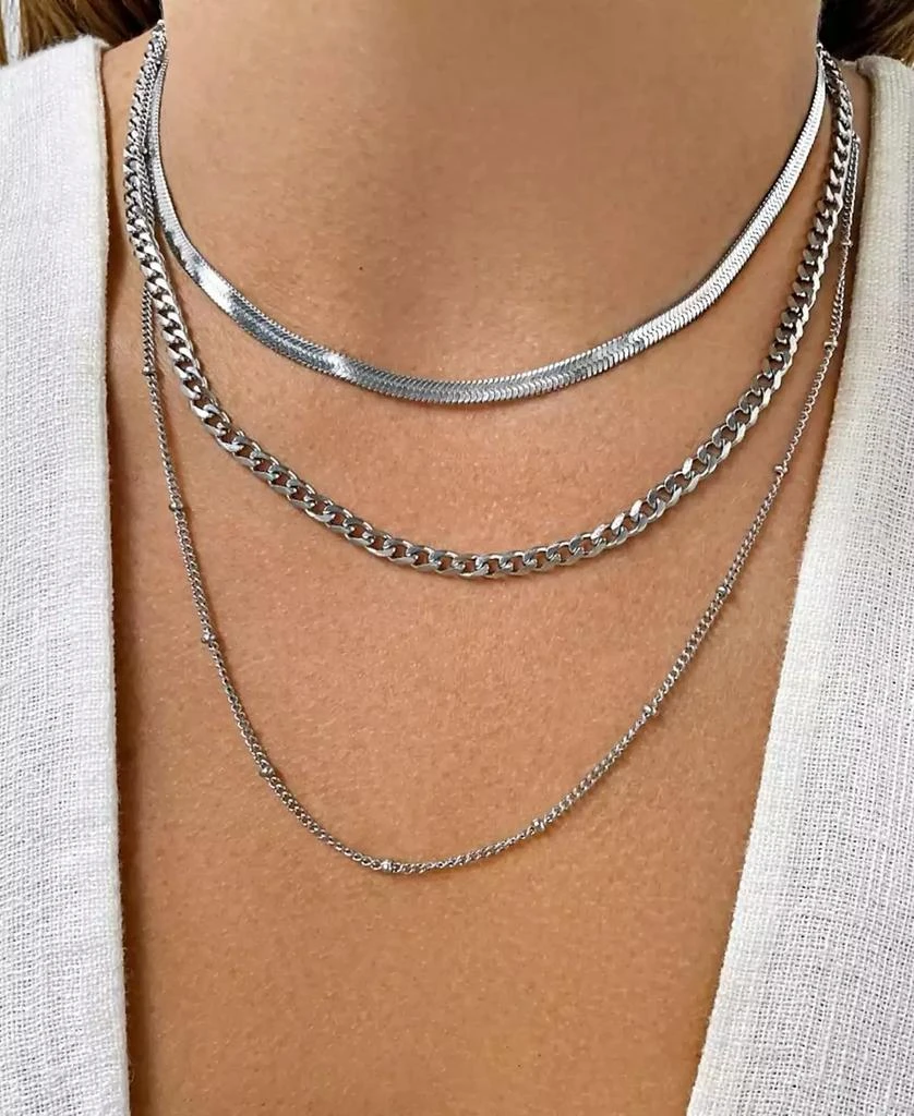 ADORNIA 18-21" Adjustable Plated Triple Layered Chain Necklace 2