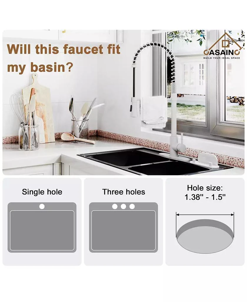 CASAINC Spring Pull Down Sprayer Kitchen Faucet with Dual-Function Spray Head and Deck Plate 7