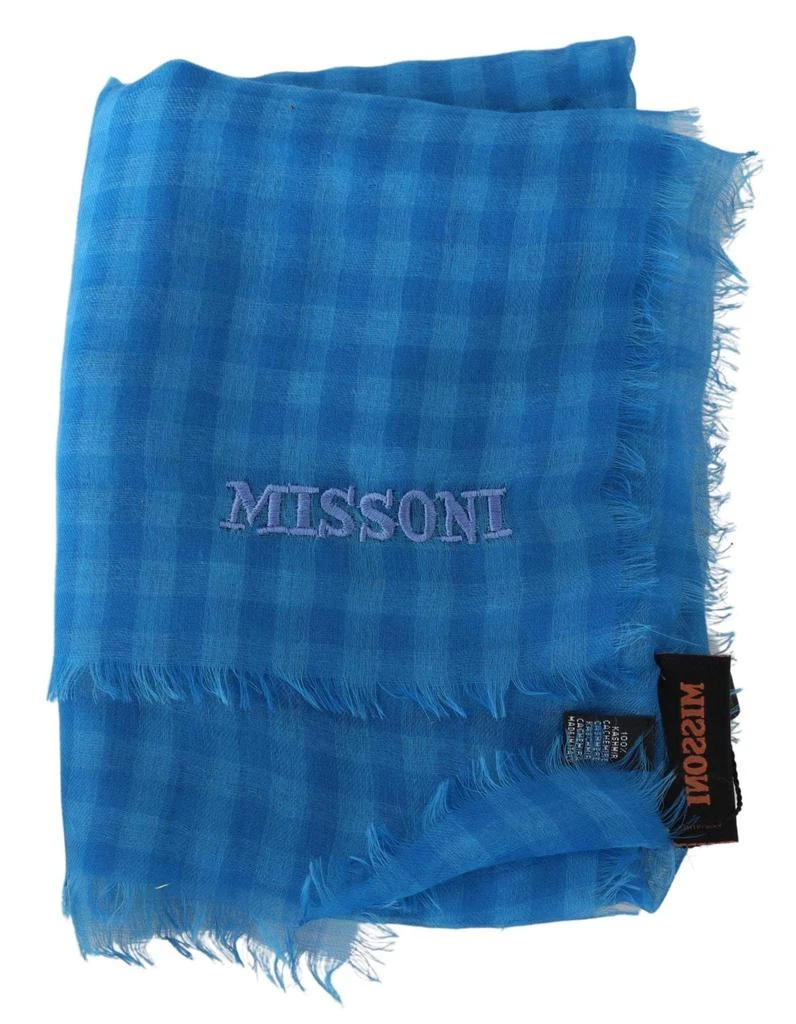 Missoni Missoni Blue Checkered Cashmere Unisex Wrap Fringes Scarf 4