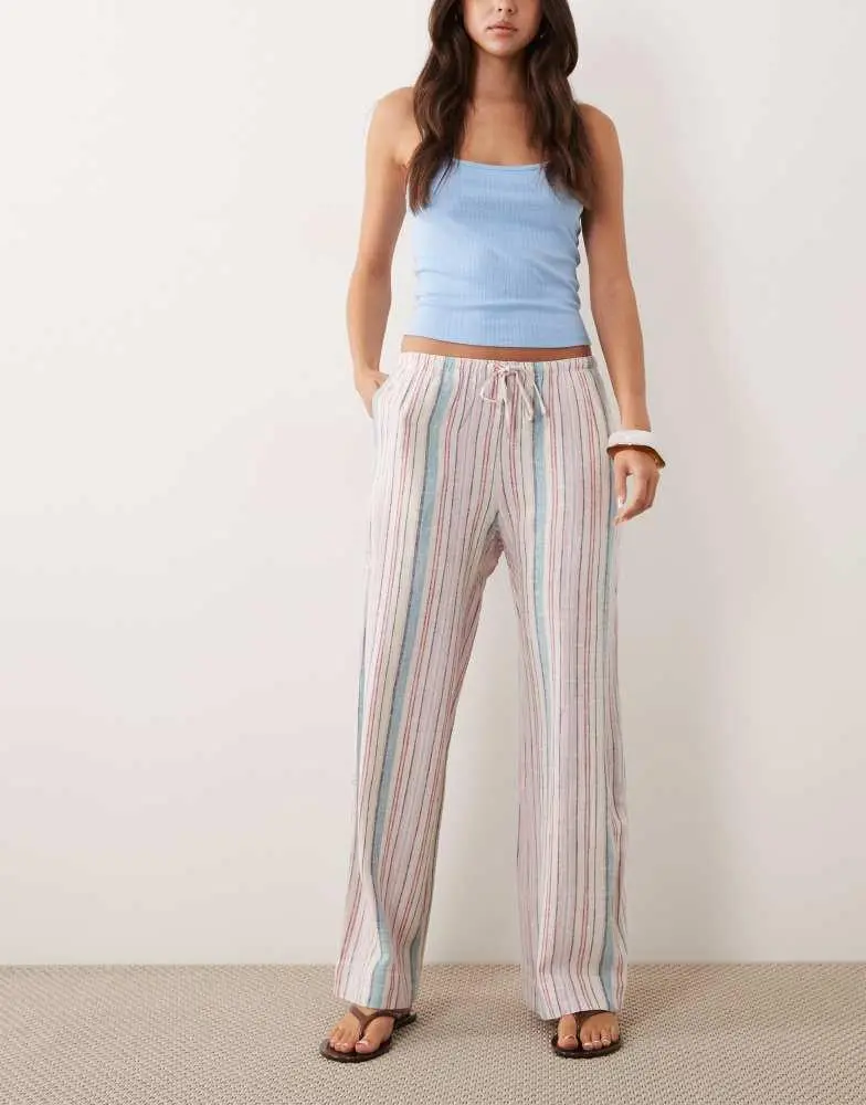 Abercrombie & Fitch Abercrombie & Fitch rustic wide leg tie up trouser in multi stripe