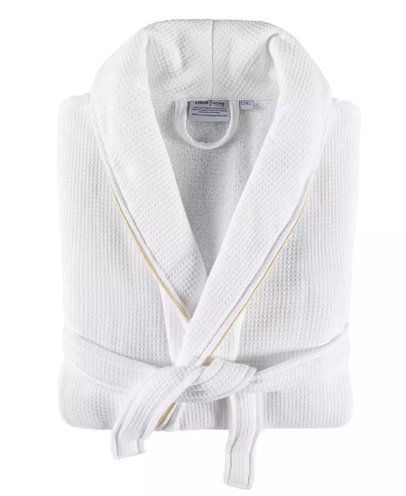 Linum Home Textiles Unisex Waffle Weave Terry 100% Turkish Cotton Bathrobe with Satin Piped Trim