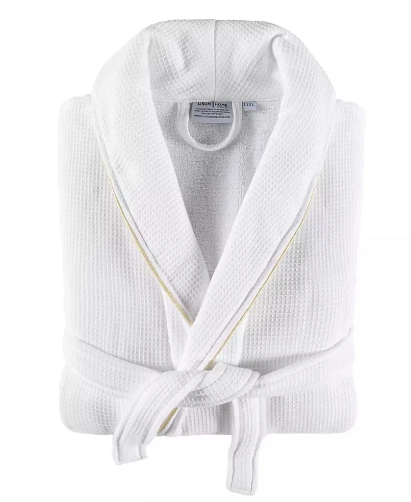 Linum Home Textiles Unisex Waffle Weave Terry 100% Turkish Cotton Bathrobe with Satin Piped Trim 1