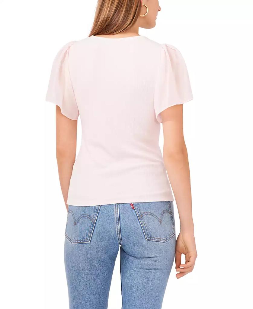 1. State Women's Flutter Short Sleeve V-Neck Knit Top
