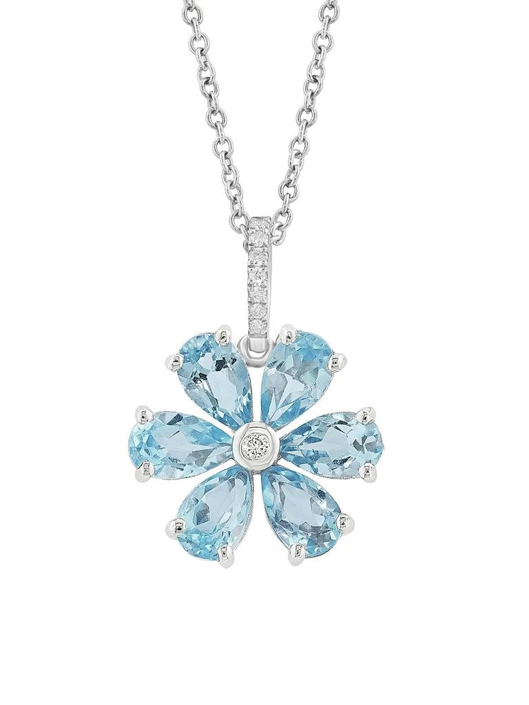 Saks Fifth Avenue Collection 14K White Gold, Aquamarine 
0.03 TCW Diamond Flower Pendant Necklace 3