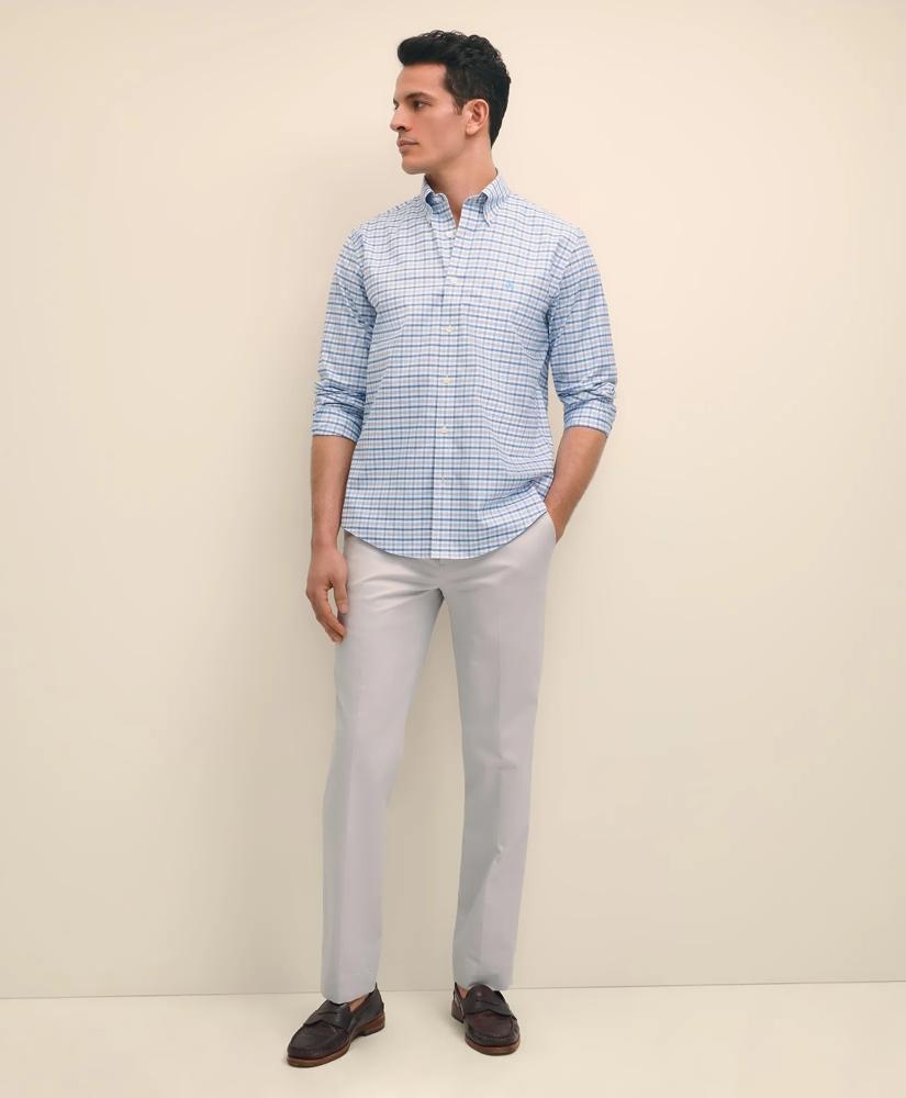 Brooks Brothers Stretch Cotton Non-Iron Oxford Polo Button-Down Collar, Outline Check Shirt