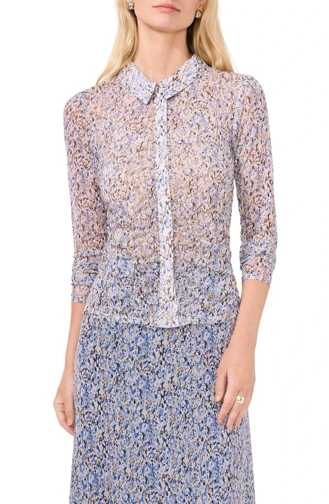 Halogen Print Mesh Button-Up Shirt 1