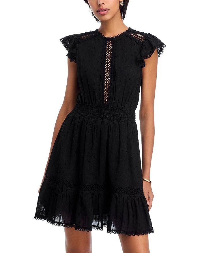 cheap white lace dresses White Lace Short Dress with Mesh Detail main image 0