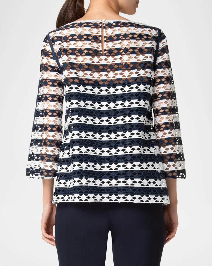 Akris Kodak Striped Dot Guipure Trumpet-Sleeve Blouse 4