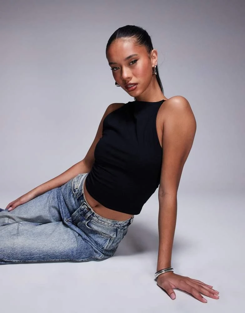 ASOS ASOS DESIGN double layer 90s boat neck strappy top in black 1