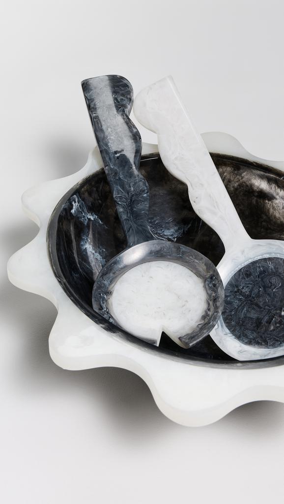 Jonathan Adler Mustique Ripple Salad Servers - Black/White - 34815