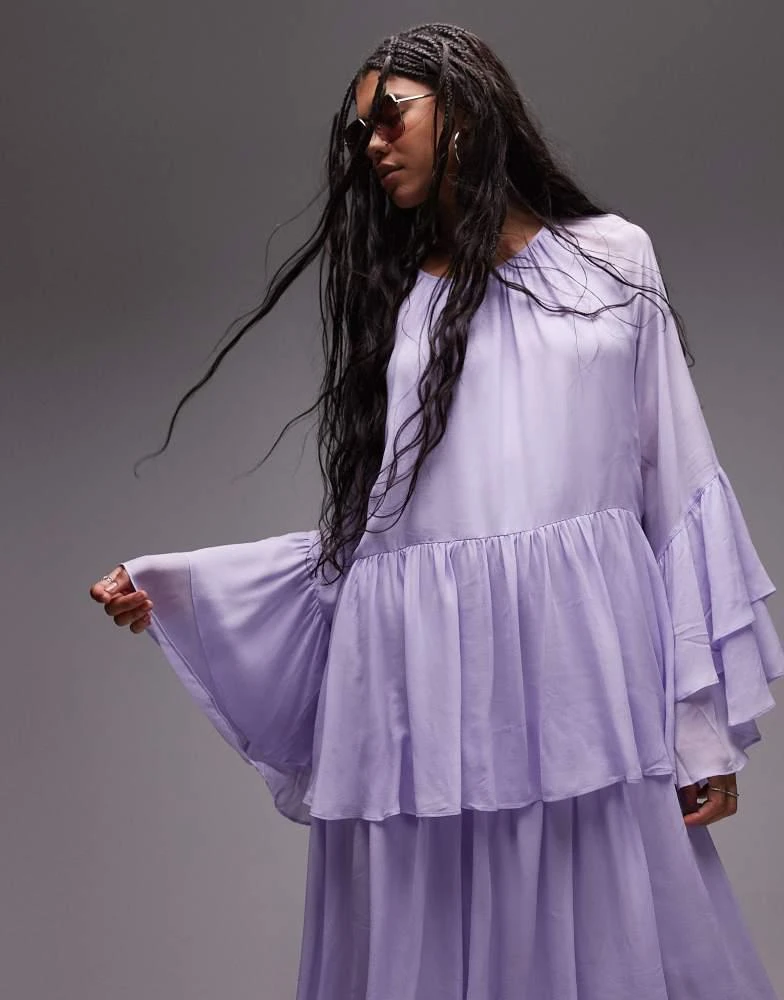 & Other Stories & Other Stories chiffon maxi dress with ruffles and tiered volume hem in lilac 2