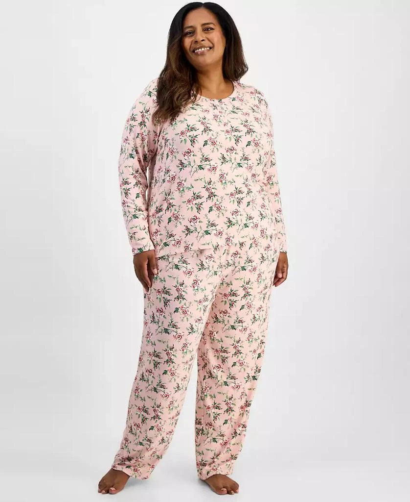 Plus Size Long-Sleeve Henley Knit Pajama Set – On Sale Now with Up