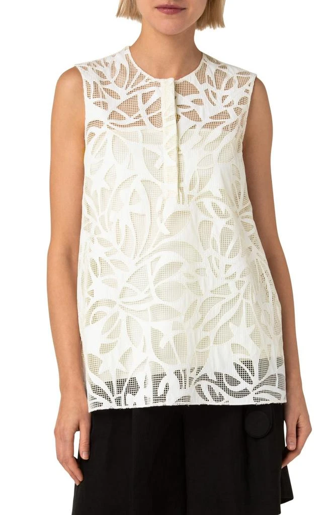 Akris Sleeveless Mesh 
Faux Leather Blouse