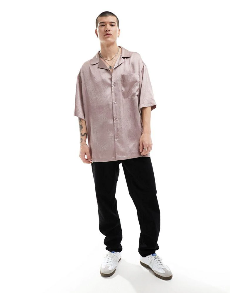 ASOS ASOS DESIGN short sleeve oversized bowling shirt with revere collar in dusty pink 4