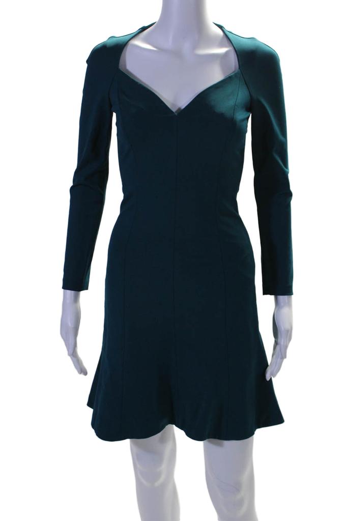 CUSHNIE Womens Long Sleeves V Neck A Line Dress Teal Blue