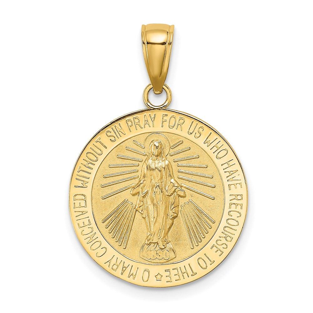 Diamond2Deal 14k Yellow Gold Polished and Satin Miraculous Medal Round Charm Pendant