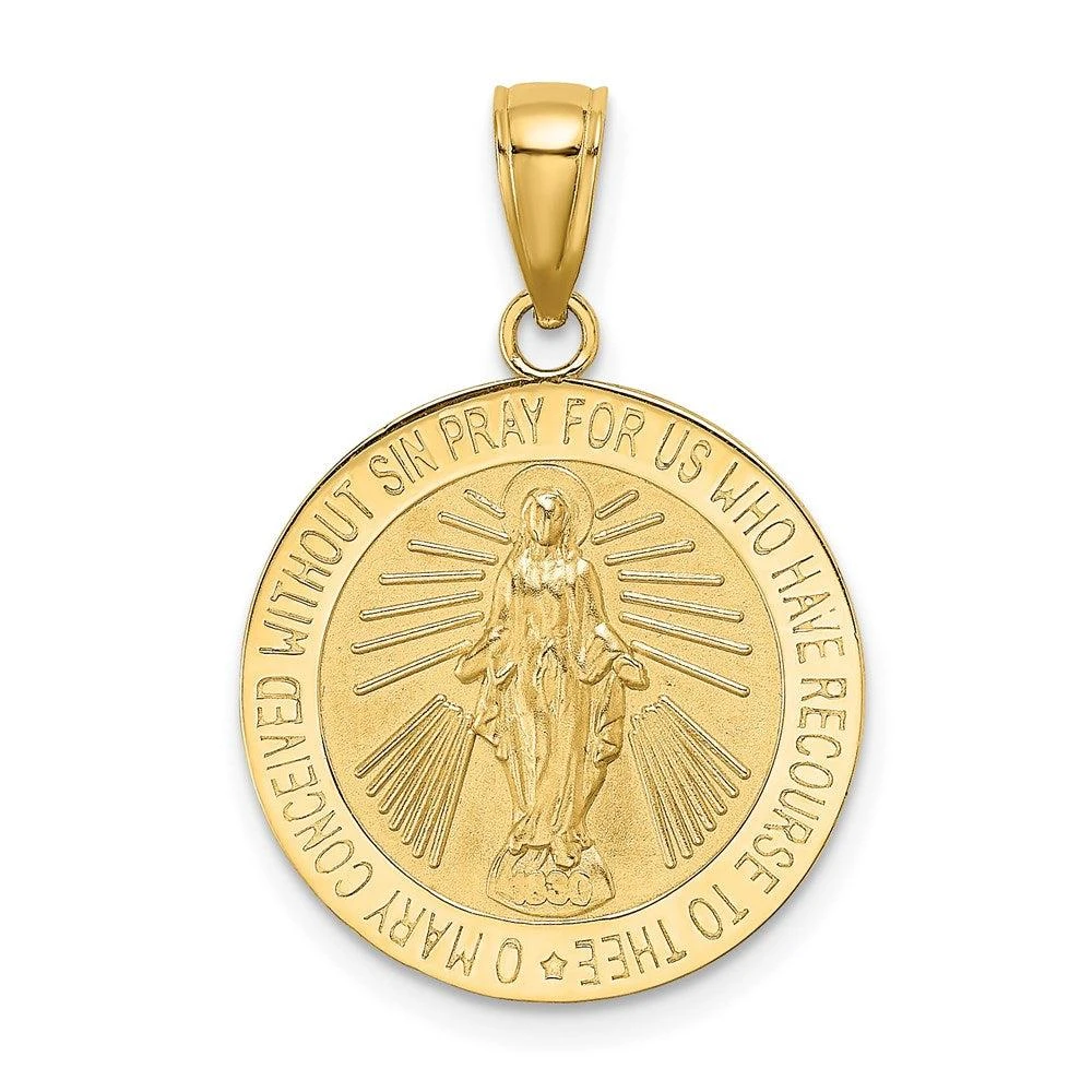 Diamond2Deal 14k Yellow Gold Polished and Satin Miraculous Medal Round Charm Pendant from Premium Outlets
