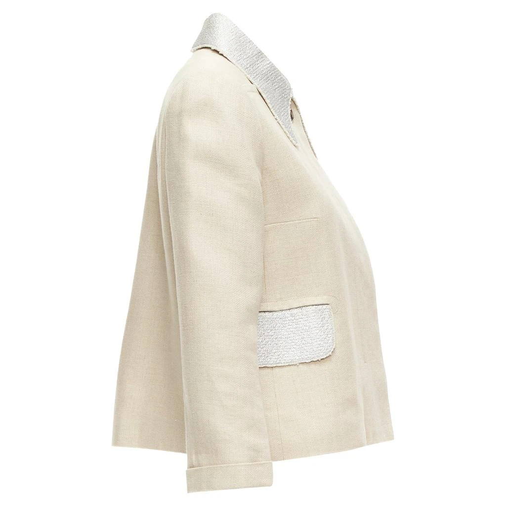 Carven Linen Cotton Blend Tweed Collar Button Boxy Jacket 5