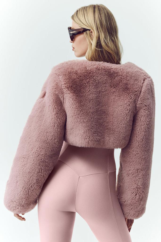 Alo Faux Fur Chic Cropped Jacket - Pink Champagne