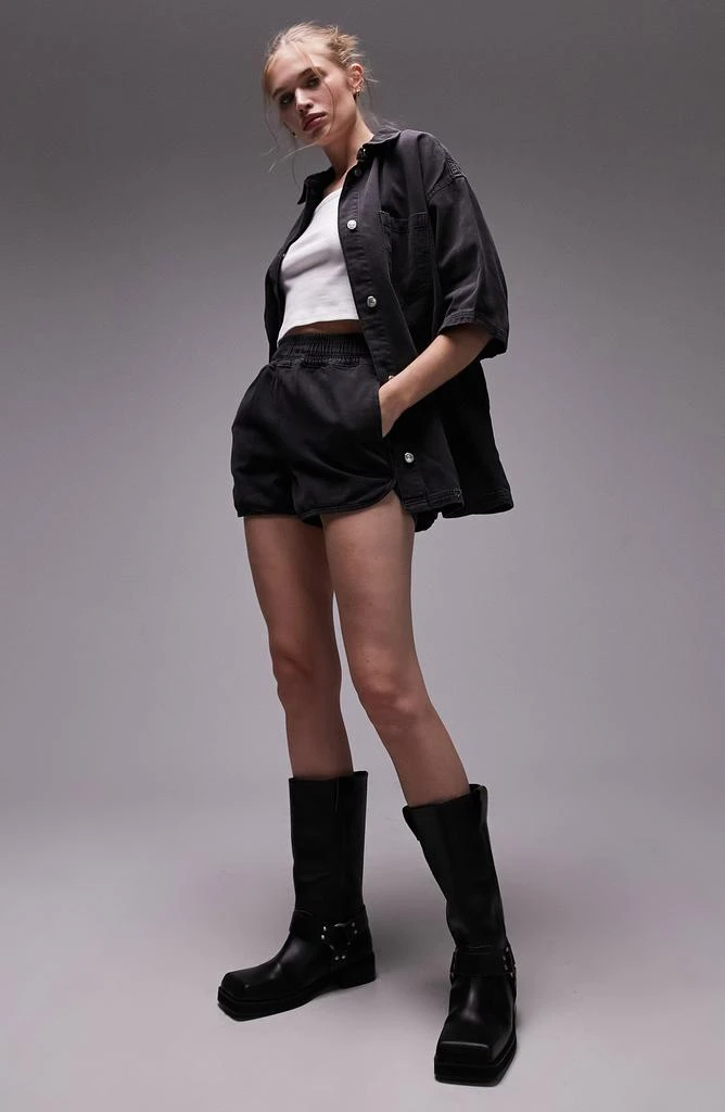 Topshop Cotton Denim Track Shorts 1