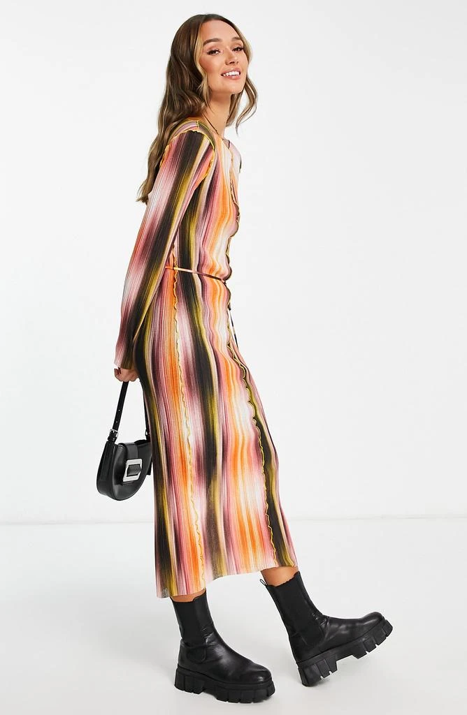 Topshop Stripe Plissé Long Sleeve Dress 3