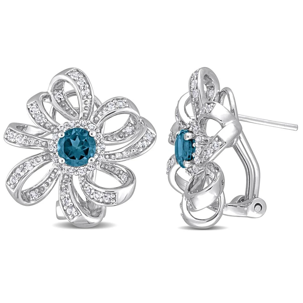 Mimi & Max 1 7/8ct TGW London Blue Topaz and White Topaz Flower Clip Earrings in Sterling Silver 1