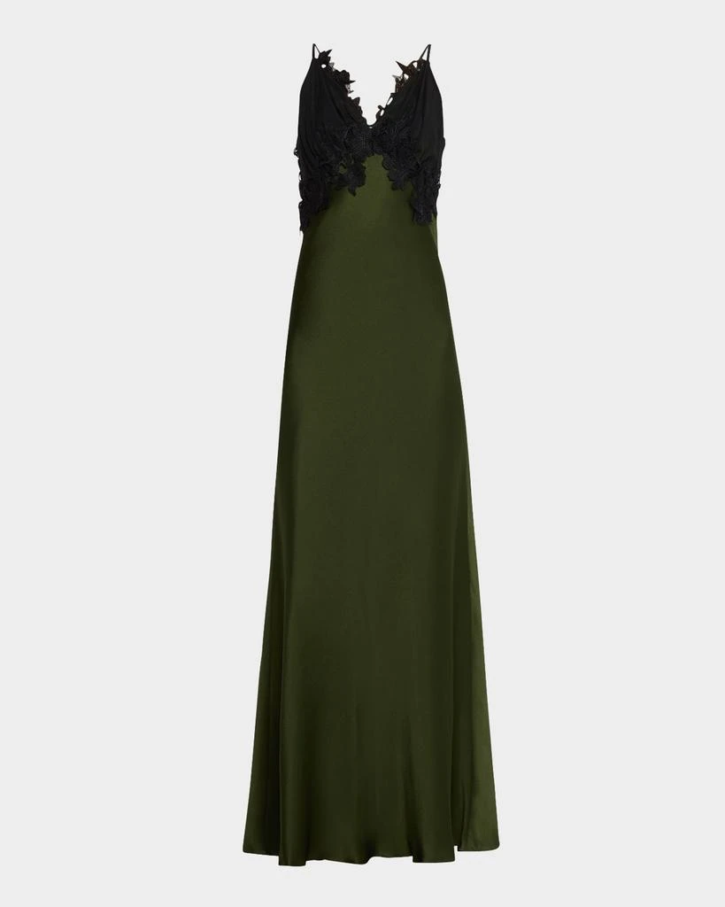 Alberta Ferretti Lace Two-Tone Satin Maxi Slip Dress 1