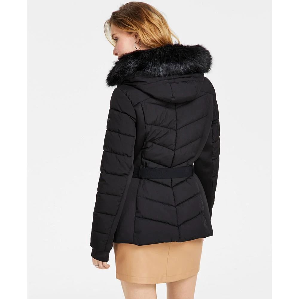 Michael Kors Women's Belted Faux-Fur-Trim Hooded Puffer Coat 2