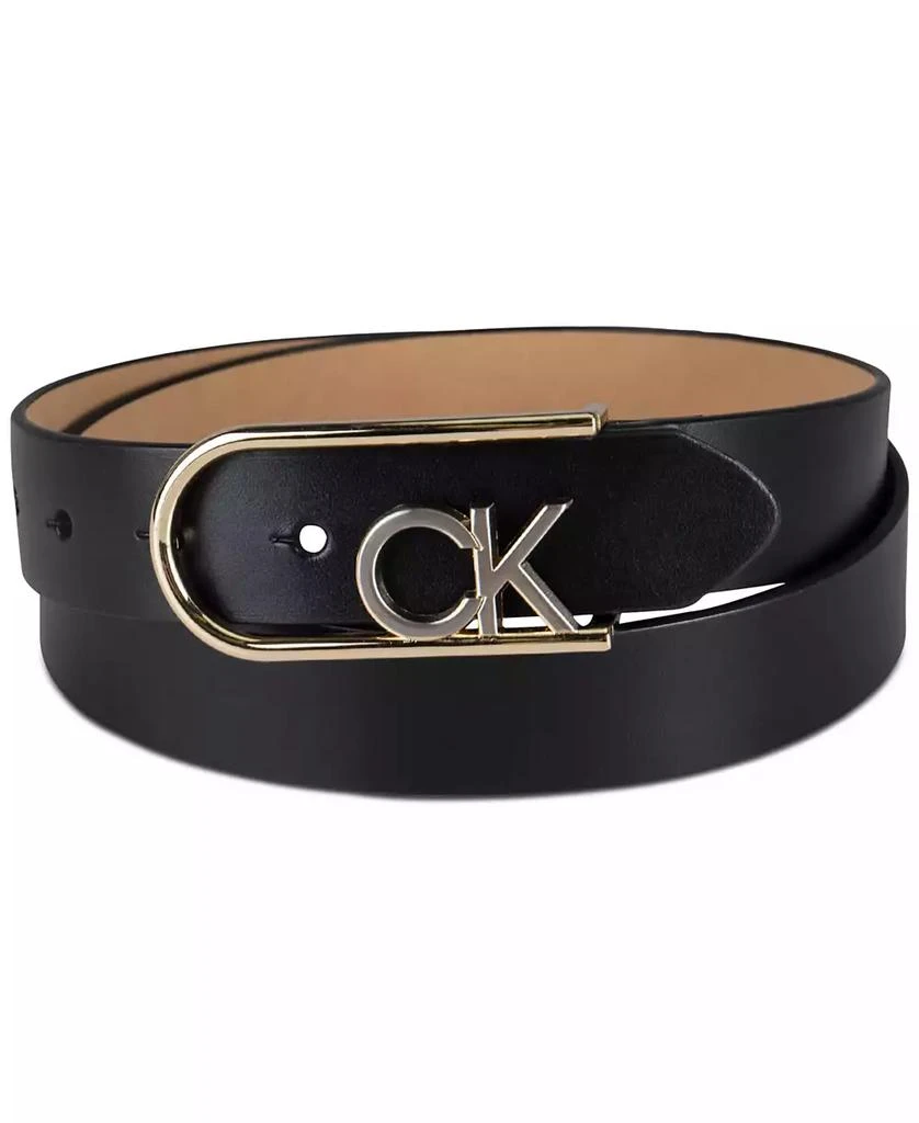 Calvin Klein Two-Tone Monogram Buckle Leather Belt 1