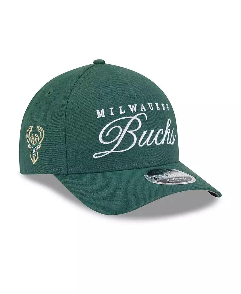 New Era Men
s Hunter Green Milwaukee Bucks 2025 NBA Draft M-Crown A-Frame 9FORTY Adjustable Hat 1