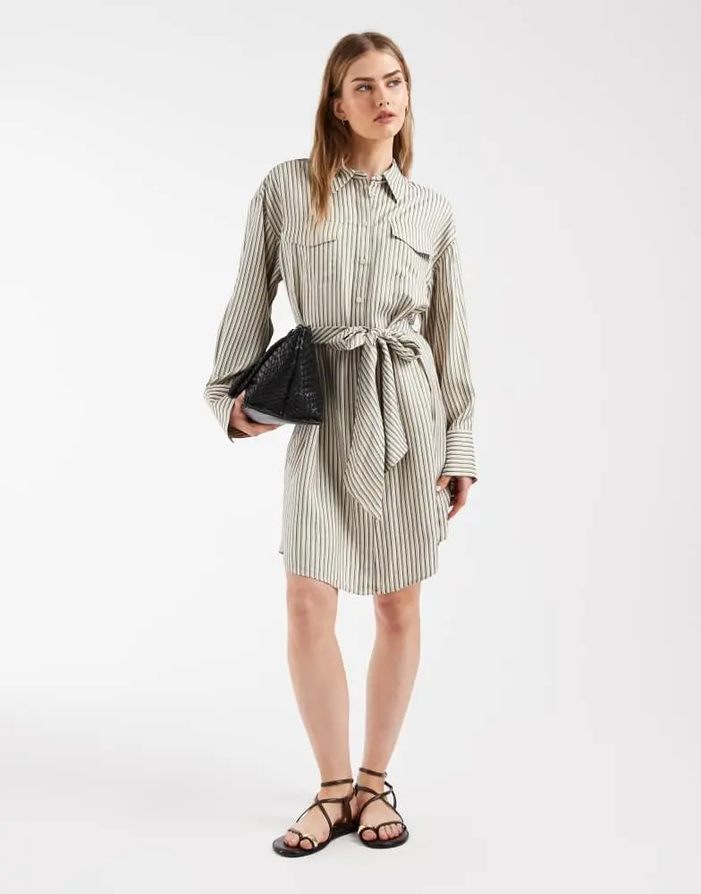 asos striped shirt dress ASOS DESIGN Petite mini shirt dress with wide cuffs and oversized pockets  in blue stripe
