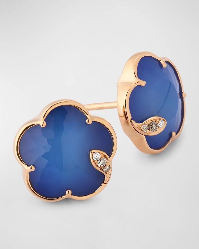 Pasquale Bruni 18k Rose Gold Lapis/White Agate Doublet Floral Stud Earrings with Diamonds 3