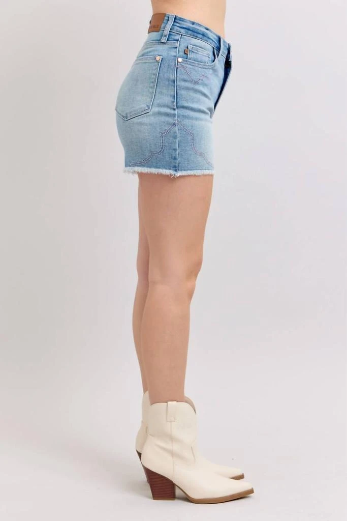 Judy Blue High Waist Western Embroidery Cut Off Denim Shorts In Blue 2