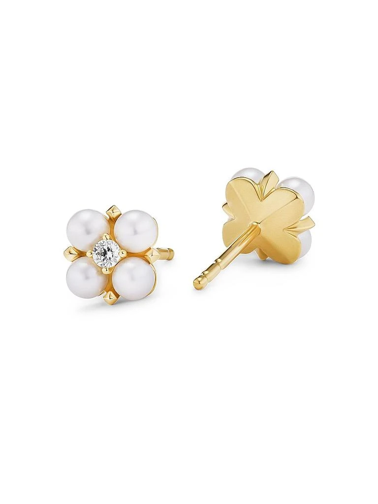 David Yurman Petite Modern Renaissance Pearl Stud Earrings in 18K Yellow Gold with Diamonds, 7.8MM 2