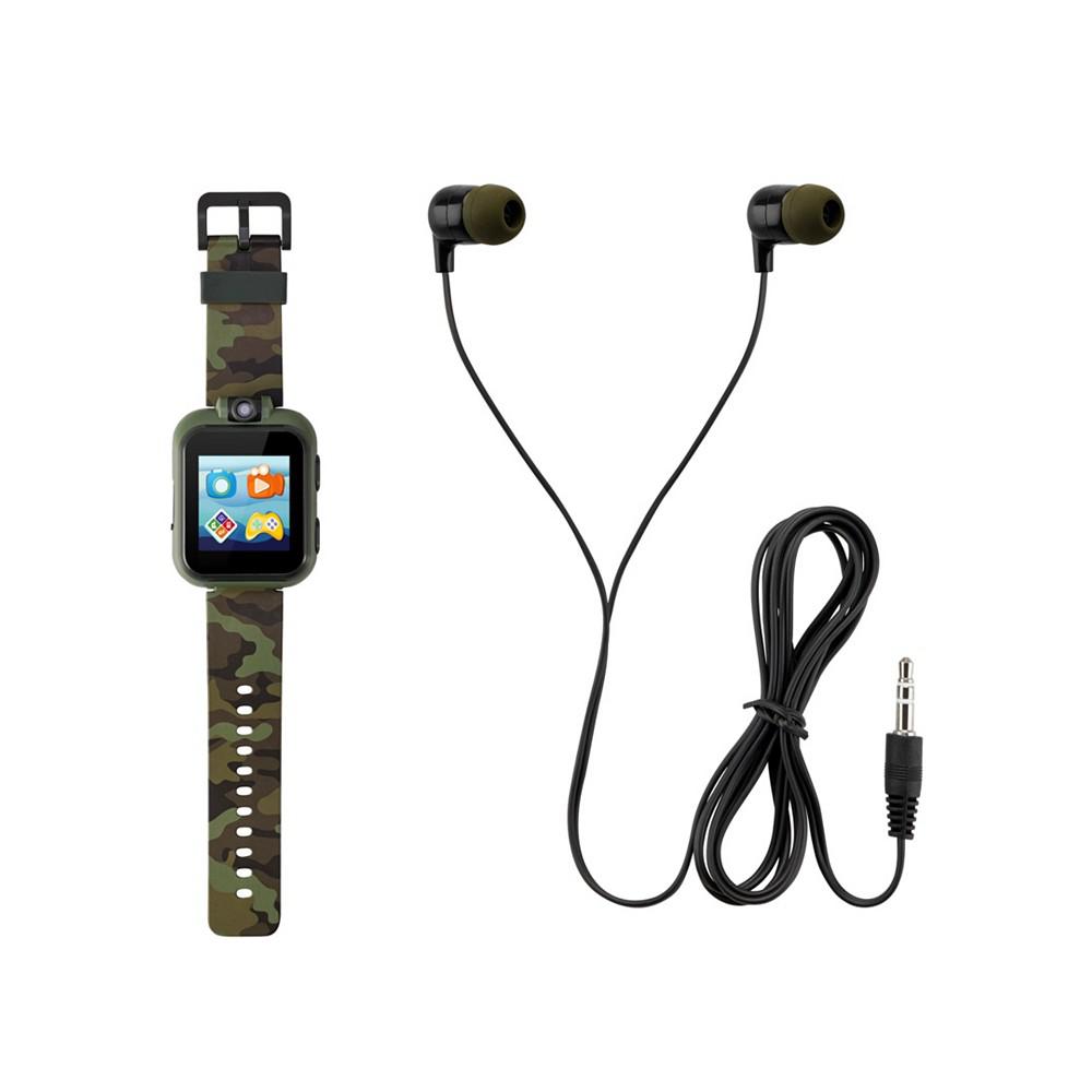 Playzoom Kid's Dark Green Camo Prints Silicone Strap Touchscreen Smart Watch 42mm with Earbuds Gift Set