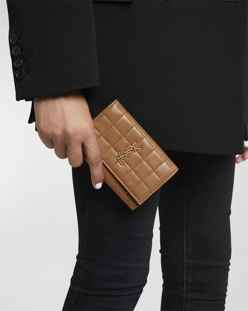 Yves Saint Laurent YSL Monogram Flap Small Wallet in Quilted Smooth Leather 2