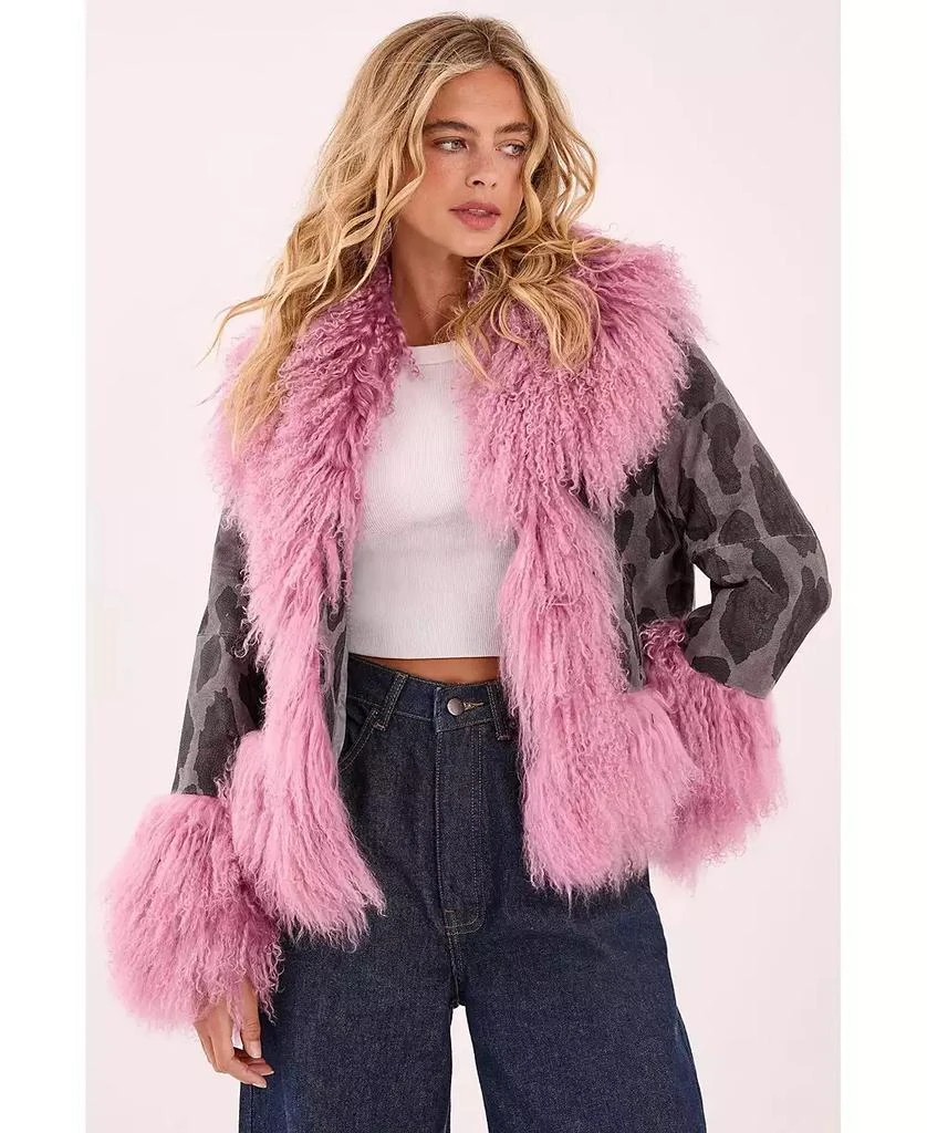 Nasty Gal Women
s Printed Shearling Leather Jacket 4
