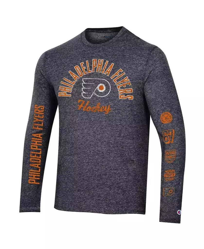 CHAMPION Men
s Heather Black Distressed Philadelphia Flyers Multi-Logo Tri-Blend Long Sleeve T-shirt 2