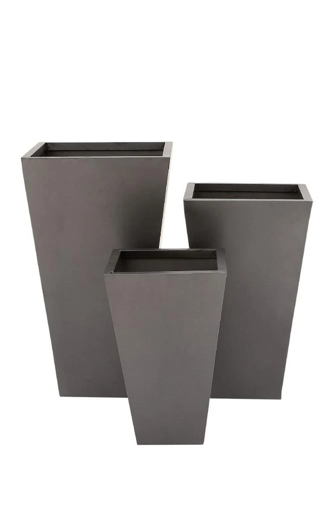 WILLOW ROW Black Metal Contemporary Planter with Tapered Base & Polished Exterior - Set of 3 3