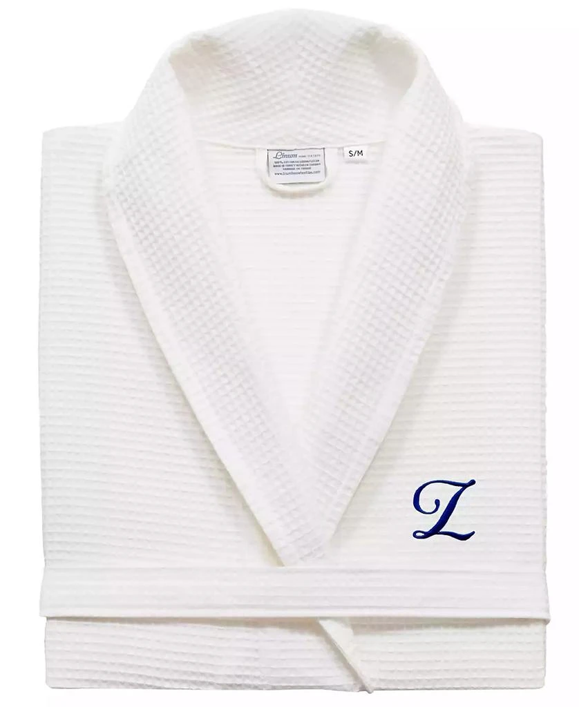 Linum Home Textiles Personalized Unisex Navy Embroidered Turkish Cotton Waffle Weave Bathrobe 1