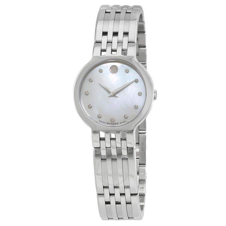 Movado Esperanza Quartz Diamond White Mother of Pearl Dial Ladies Watch 0607498