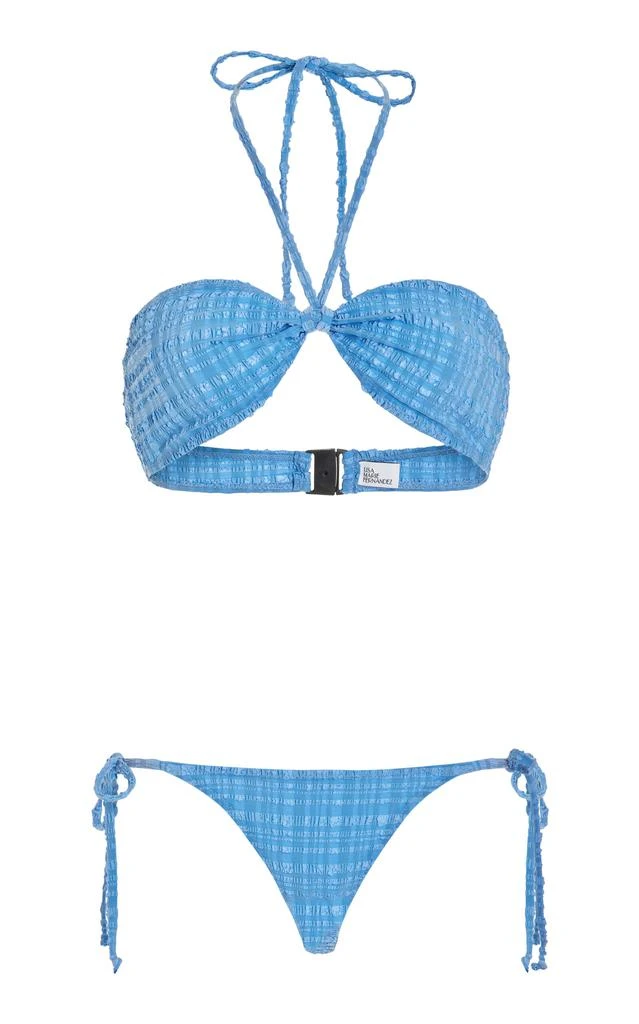 LISA MARIE FERNANDEZ Lisa Marie Fernandez - Seersucker Halter Bandeau Bikini Top - Blue - L - Moda Operandi 1